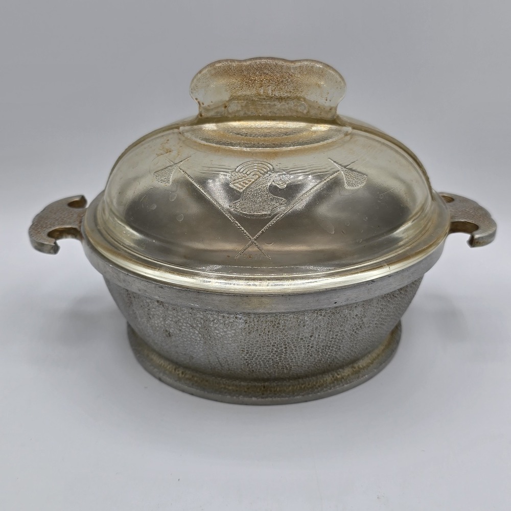 Guardian Service Cookware 7 x 2.5" Round Casserole Aluminum Dish w Glass Lid Vtg